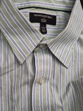 Banana Republic Light Green & White Striped Dress Shirt